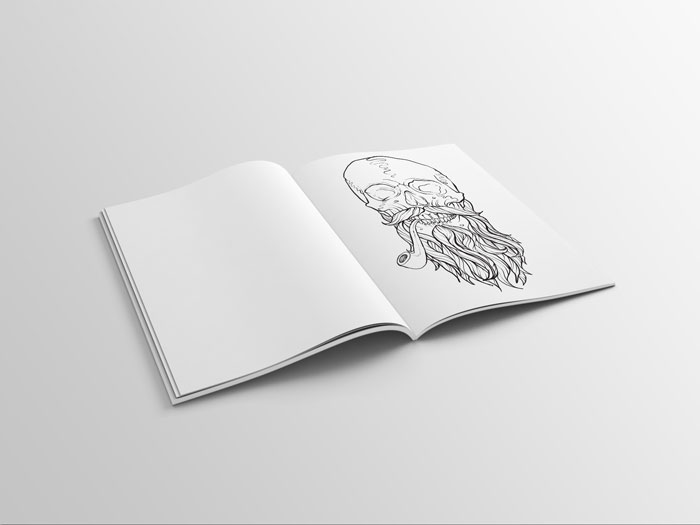 mens coloring book page of a skull