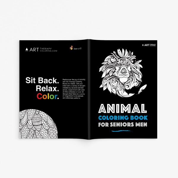 Animal coloring book for seniors men full cover front view