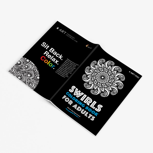 Swirls coloring book for adults with black background