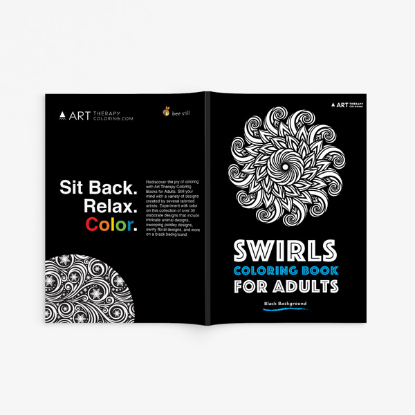Swirls coloring book for adults with black background