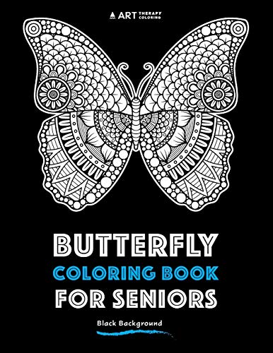 Butterfly coloring book for seniors with black background