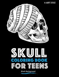 Coloring book for teens: skulls with black background