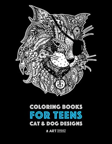 Coloring Books For Teens: Cat & Dog Designs: Detailed Zendoodle Animals For Relaxation