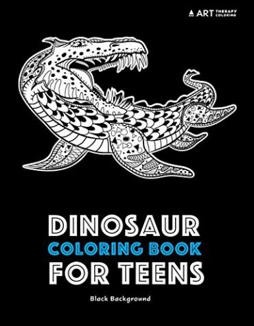 Dinosaur coloring book for teens with black background