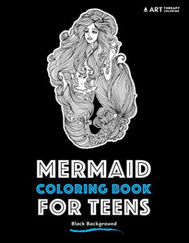 Mermaid coloring book for teens with black background